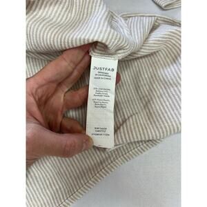 JustFab Linen Blend Top Striped oxford White/Beige Shirt lagenlook Resort wear
